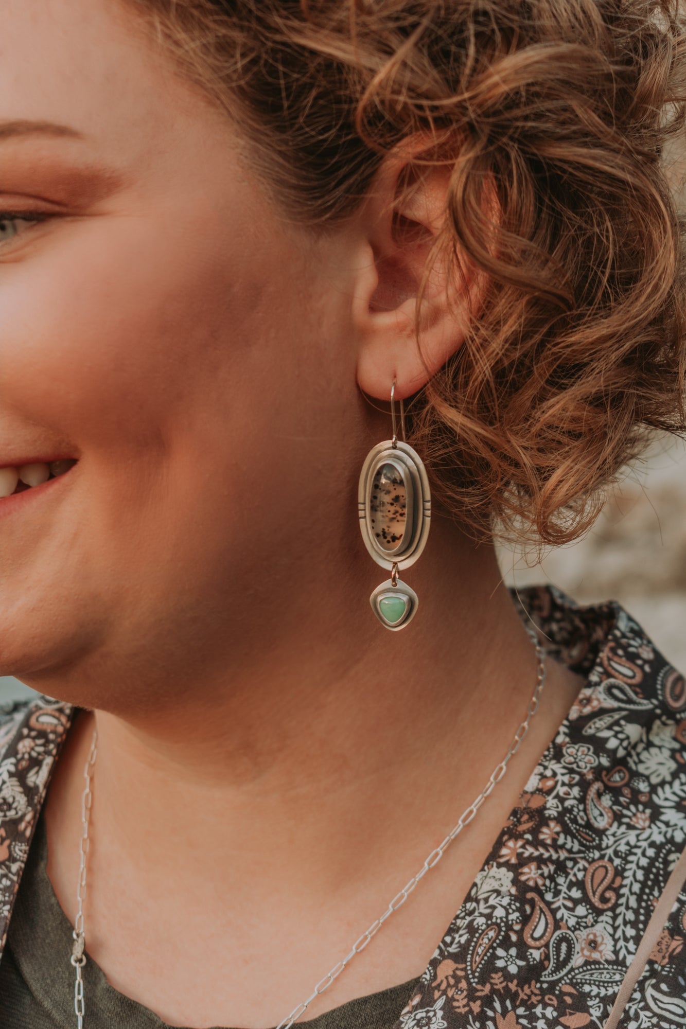 Montana Agate + Variscite Statement Earrings - Third Hand Silversmith LLC handmade jewelry, Bozeman, Montana