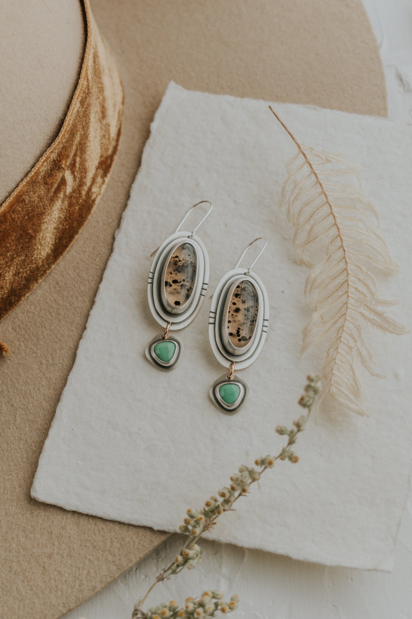 Montana Agate + Variscite Statement Earrings - Third Hand Silversmith LLC handmade jewelry, Bozeman, Montana