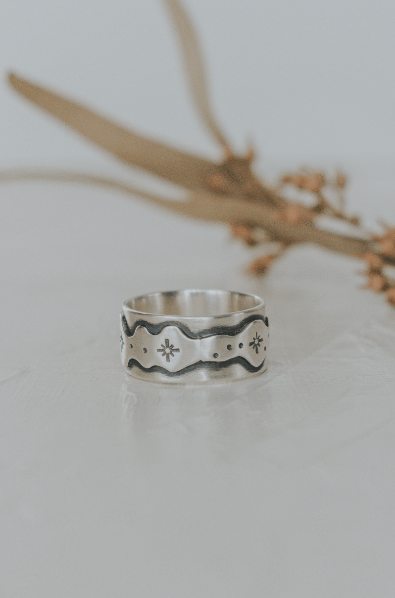 Montana Sapphire Cosmic Goddess Ring - Size 8.25 - Third Hand Silversmith handmade jewelry, Bozeman, Montana