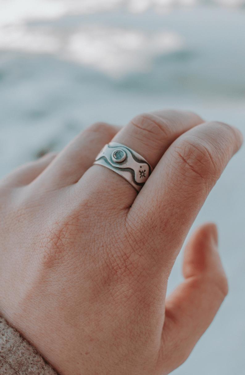 Montana Sapphire Cosmic Goddess Ring - Size 8.25 - Third Hand Silversmith handmade jewelry, Bozeman, Montana
