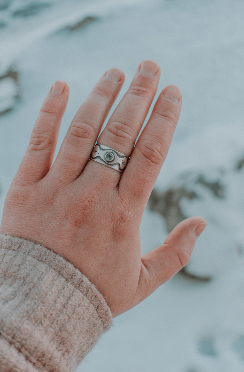 Montana Sapphire Cosmic Goddess Ring - Size 8.25 - Third Hand Silversmith handmade jewelry, Bozeman, Montana