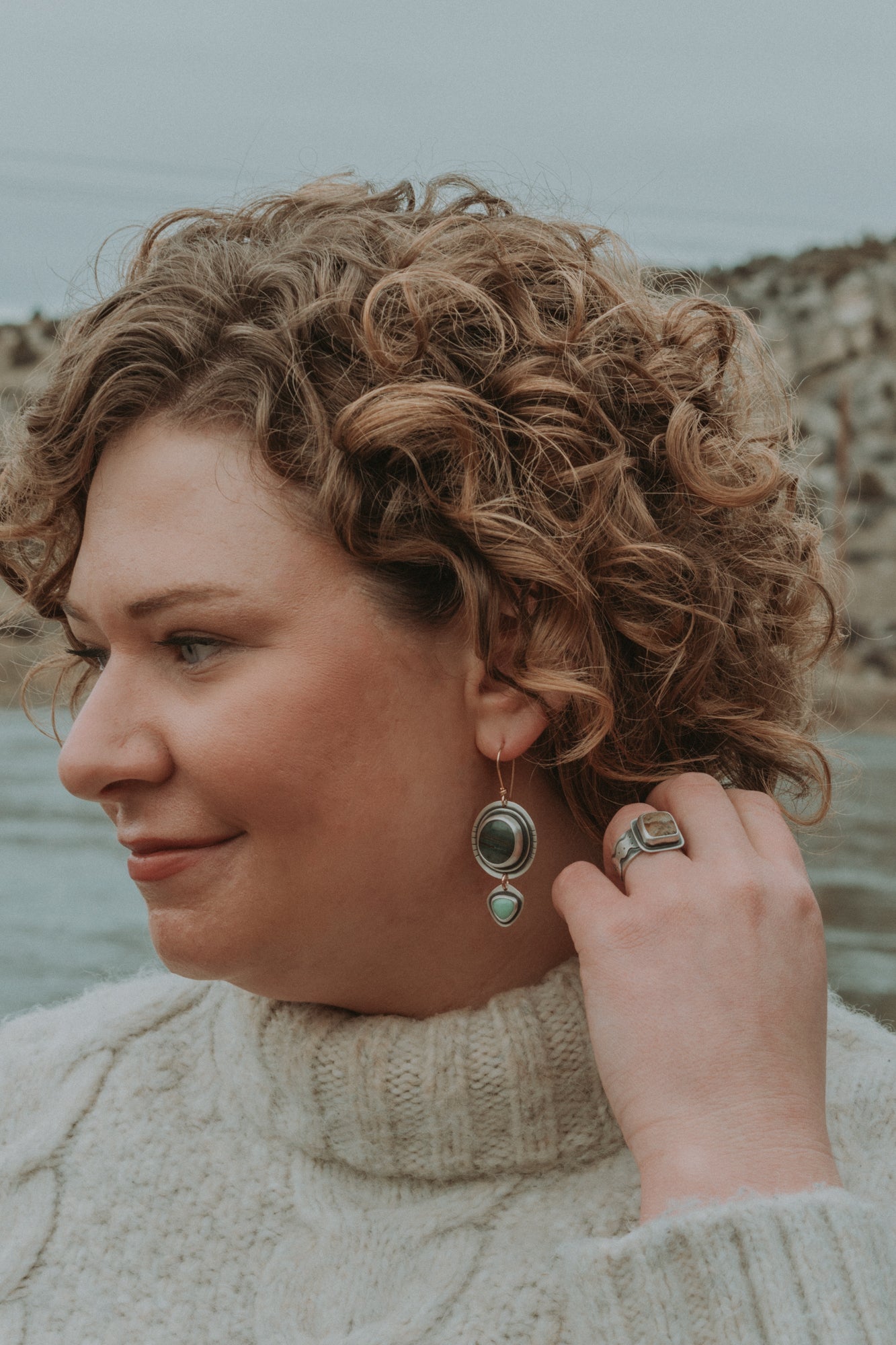 Oregon Jasper + Variscite Statement Earrings with Gold-Filled Earwires - Third Hand Silversmith LLC handmade jewelry, Bozeman, Montana