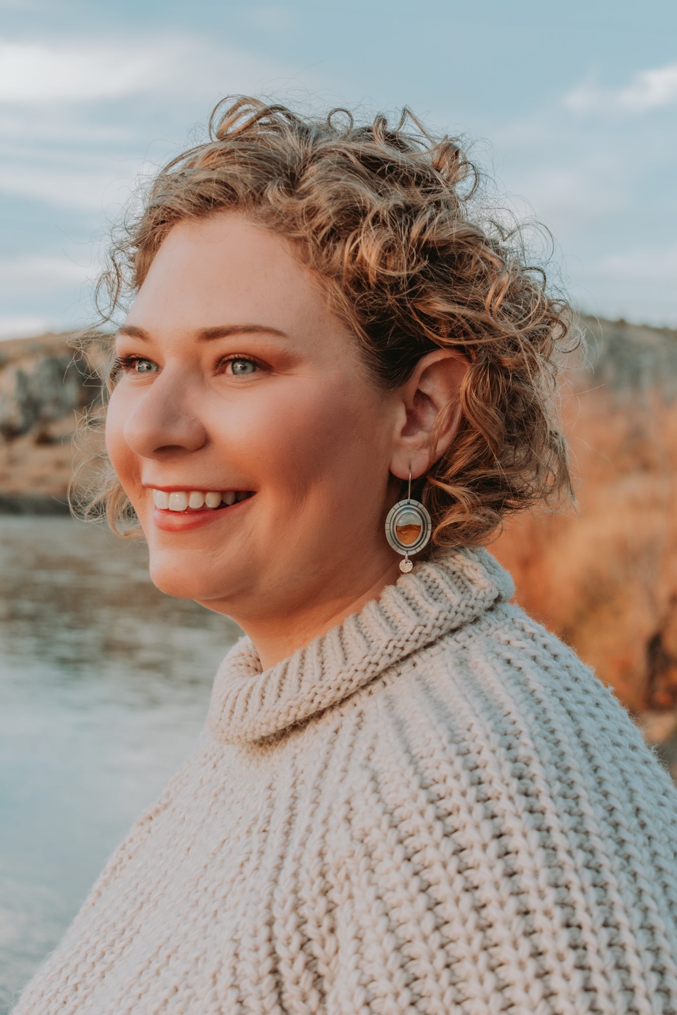 Picture Jasper + Silver Dot Statement Earrings - Third Hand Silversmith LLC handmade jewelry, Bozeman, Montana