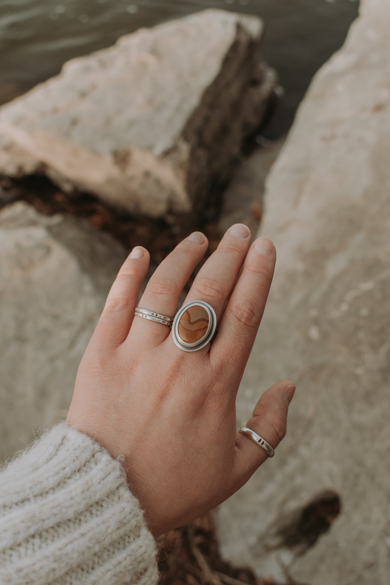 Picture Jasper Waves Statement Ring- Size 10 - Third Hand Silversmith LLC handmade jewelry, Bozeman, Montana