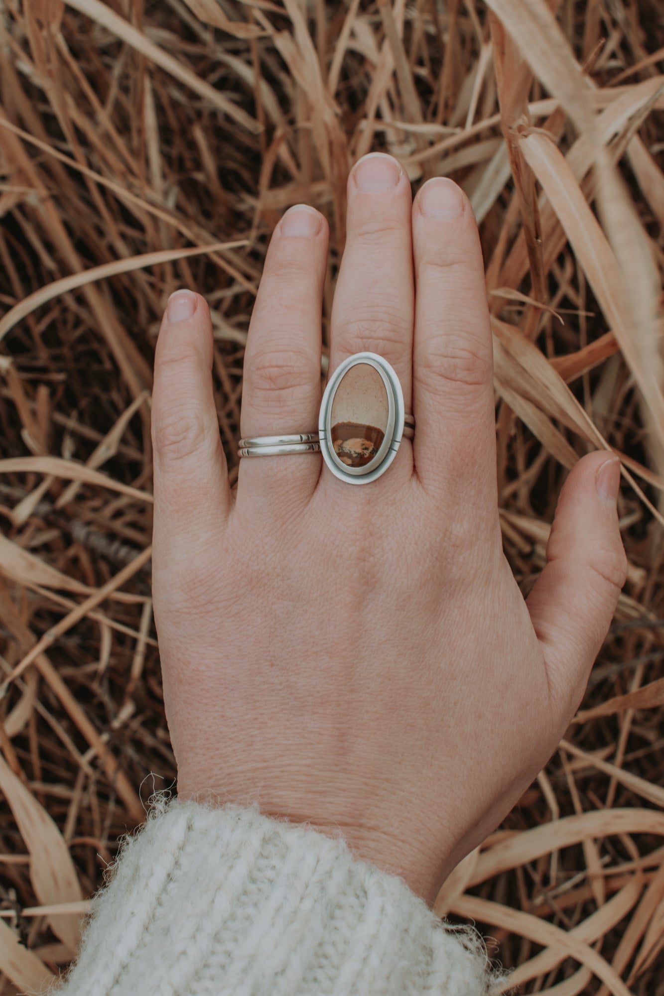 Pinkish Picture Jasper Statement Ring- Size 9 - Third Hand Silversmith LLC handmade jewelry, Bozeman, Montana