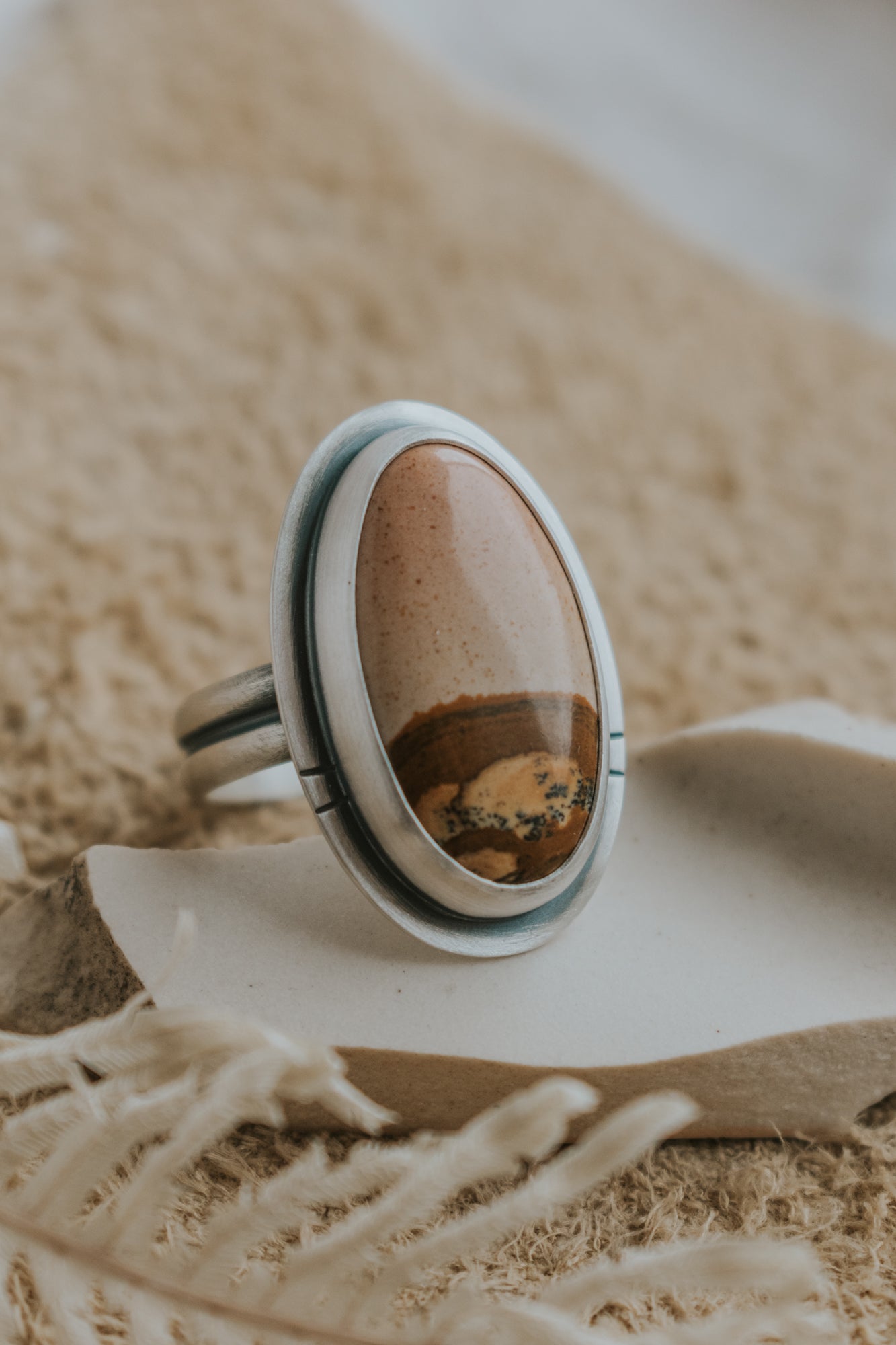 Pinkish Picture Jasper Statement Ring- Size 9 - Third Hand Silversmith LLC handmade jewelry, Bozeman, Montana