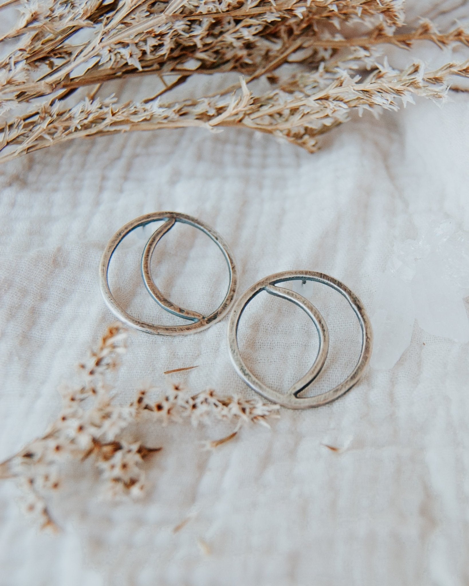 Quarter Moon Statement Stud Earrings - Third Hand Silversmith handmade jewelry, Bozeman, Montana