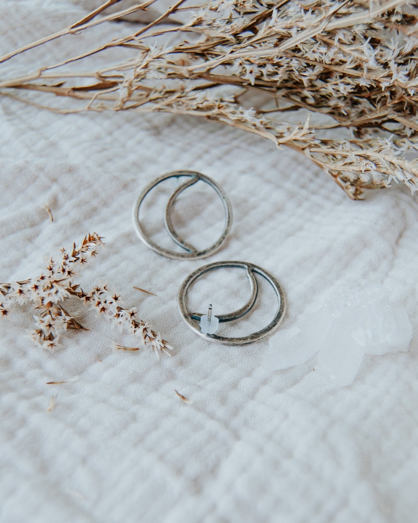 Quarter Moon Statement Stud Earrings - Third Hand Silversmith handmade jewelry, Bozeman, Montana