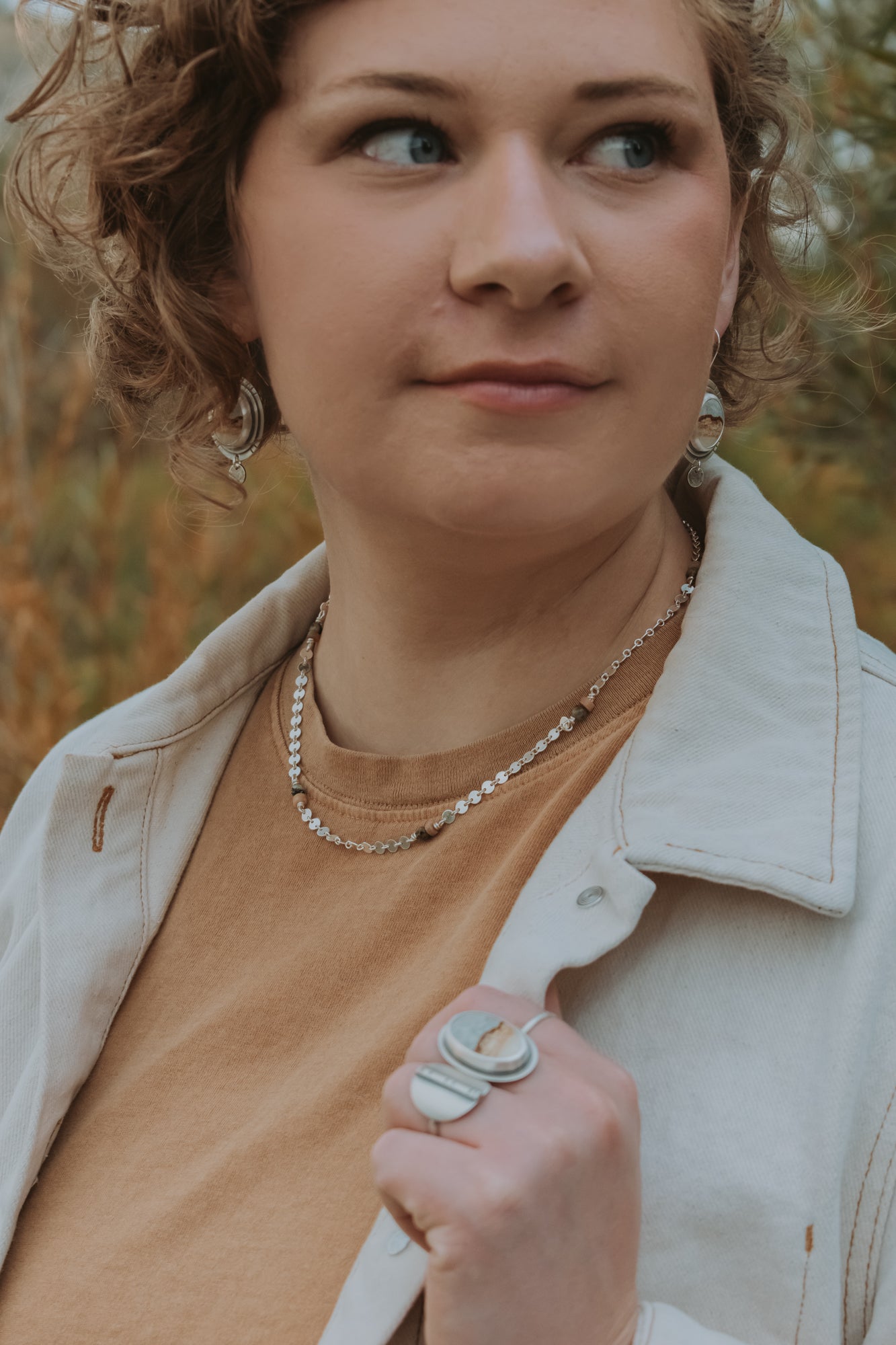 Silver Sequin Chain with Turquoise + Sunstone Beads - Style A - Third Hand Silversmith LLC handmade jewelry, Bozeman, Montana