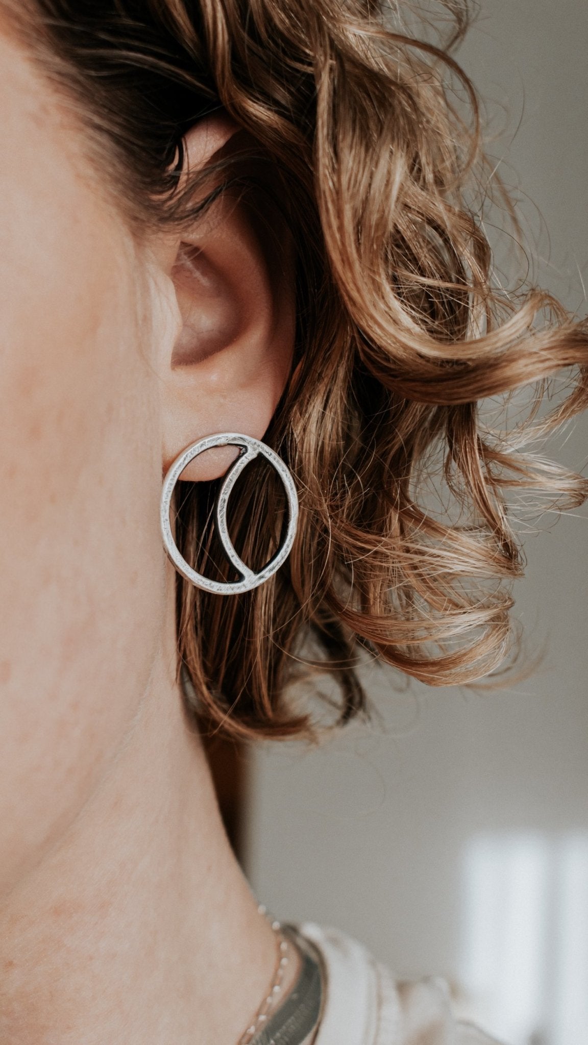 Small Quarter Moon Stud Earrings - Third Hand Silversmith handmade jewelry, Bozeman, Montana