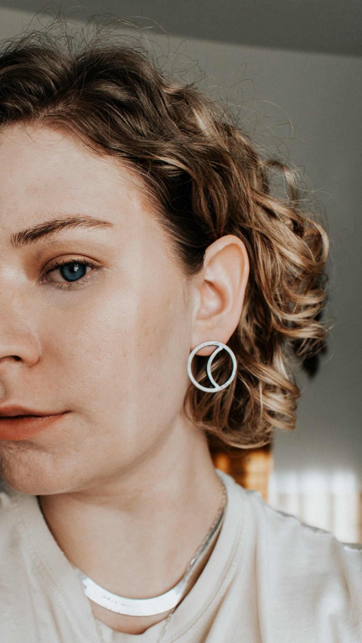 Small Quarter Moon Stud Earrings - Third Hand Silversmith handmade jewelry, Bozeman, Montana