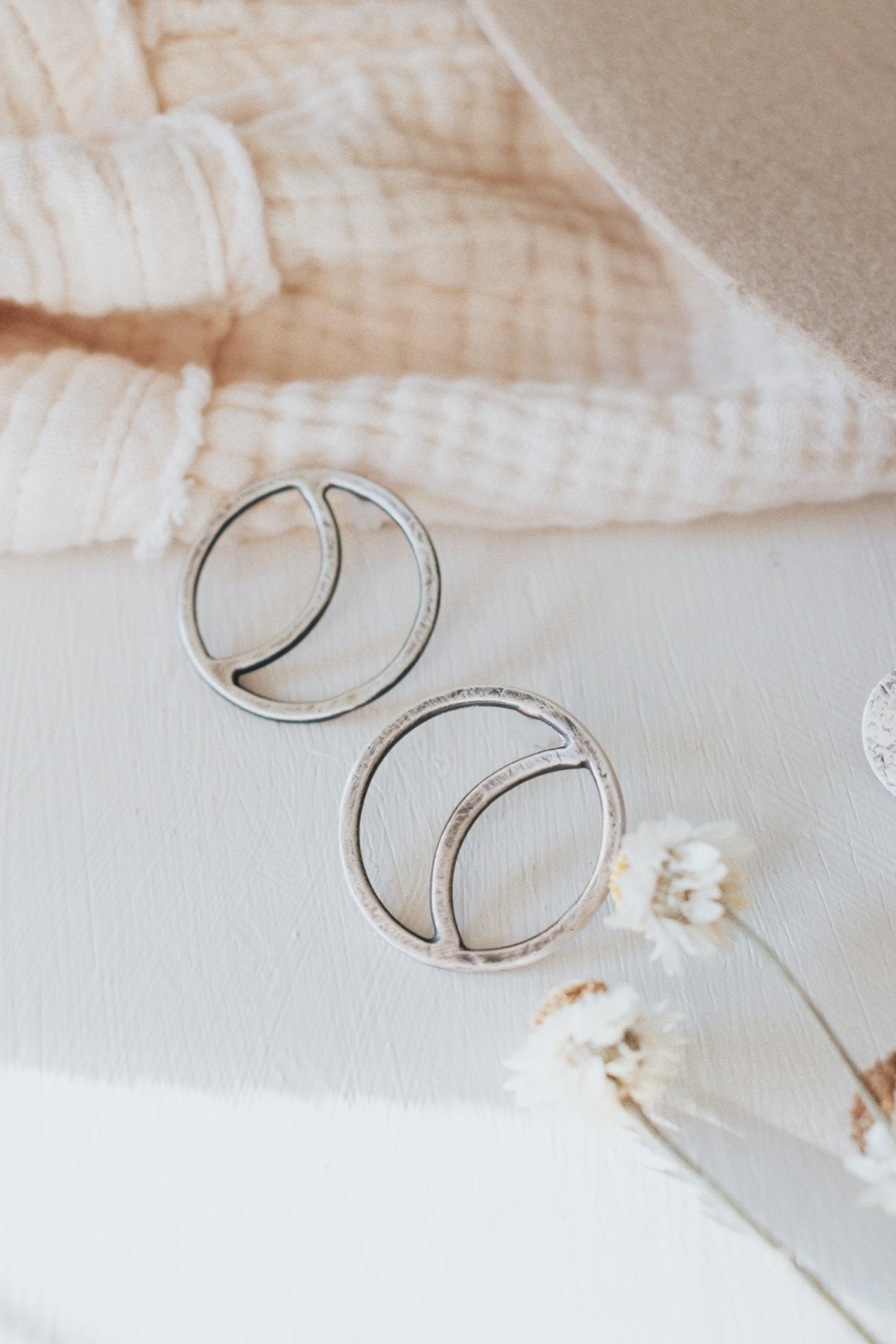 Small Quarter Moon Stud Earrings - Third Hand Silversmith handmade jewelry, Bozeman, Montana