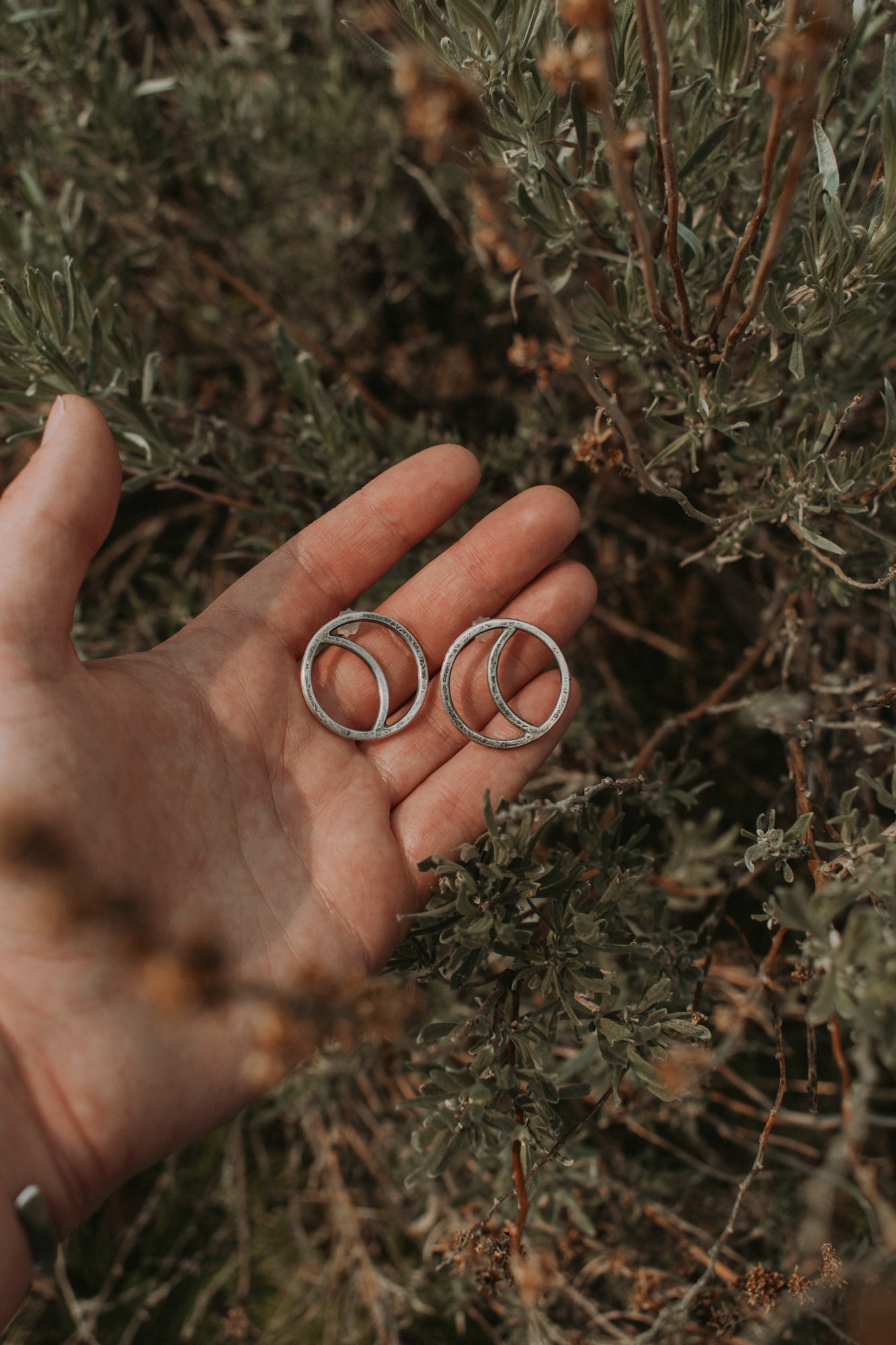 Small Quarter Moon Stud Earrings - Third Hand Silversmith handmade jewelry, Bozeman, Montana