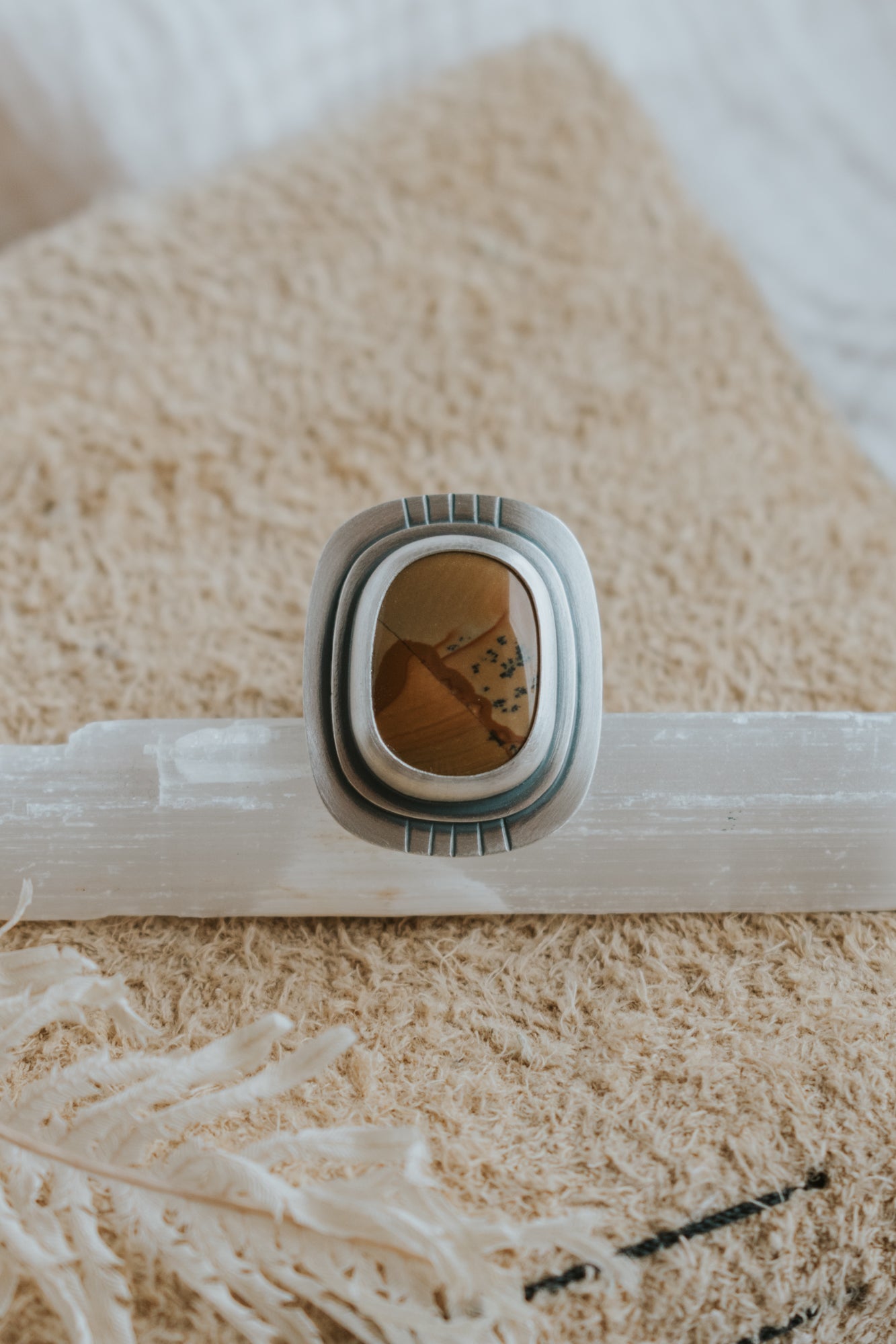 Soft Rectangle Picture Jasper Statement Ring- Size 8.5 - Third Hand Silversmith LLC handmade jewelry, Bozeman, Montana