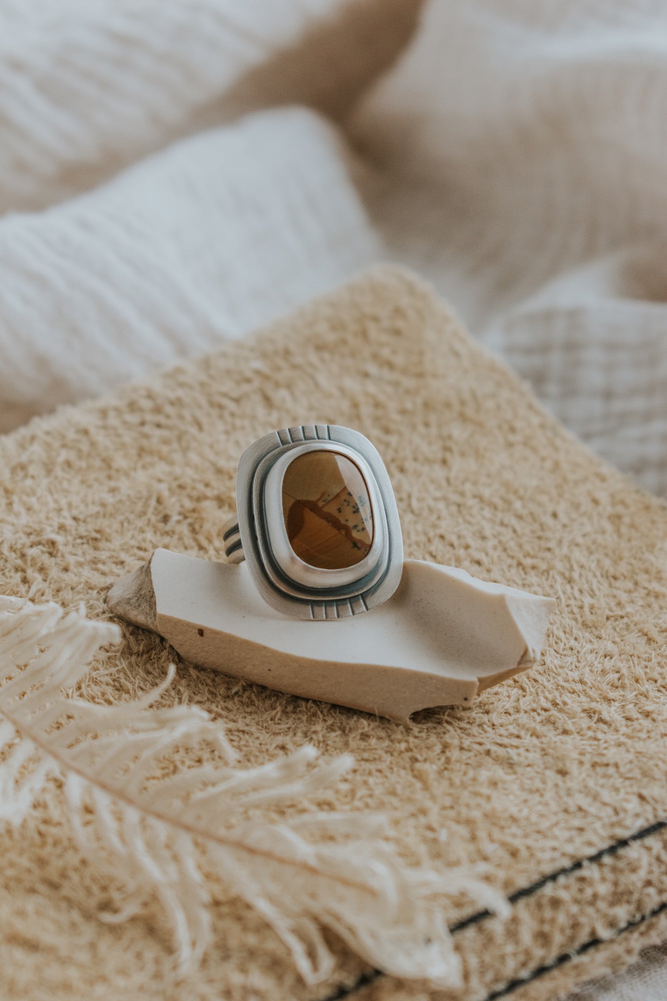 Soft Rectangle Picture Jasper Statement Ring- Size 8.5 - Third Hand Silversmith LLC handmade jewelry, Bozeman, Montana