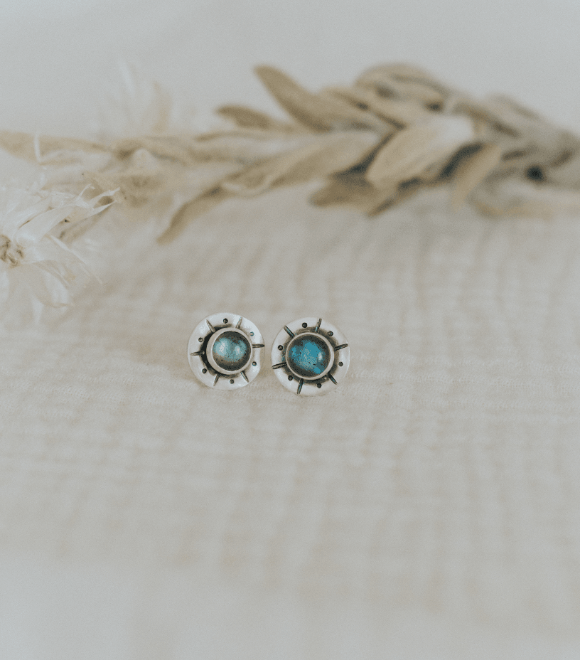 Stone and Silver Stud Earrings - Third Hand Silversmith handmade jewelry, Bozeman, Montana