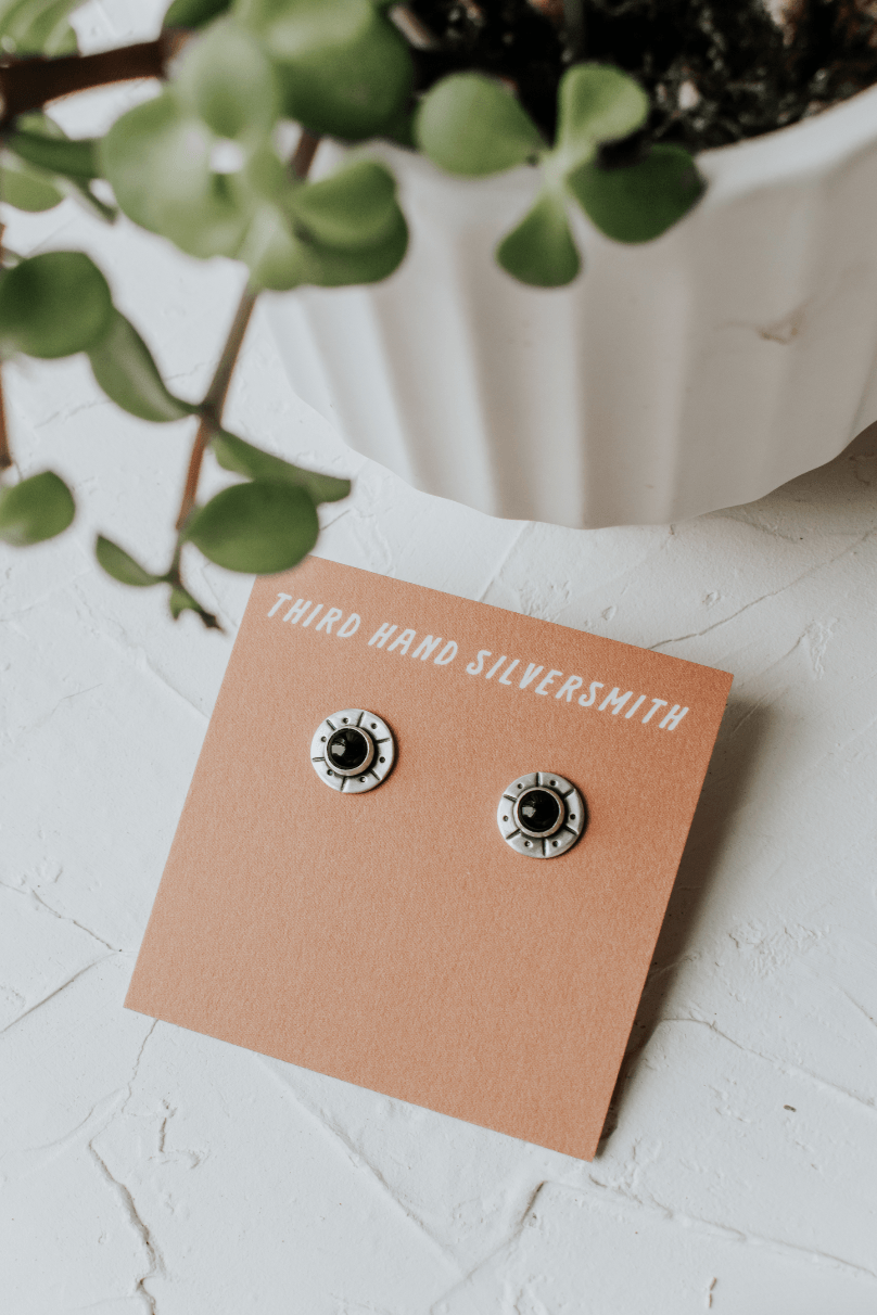 Stone and Silver Stud Earrings - Third Hand Silversmith handmade jewelry, Bozeman, Montana