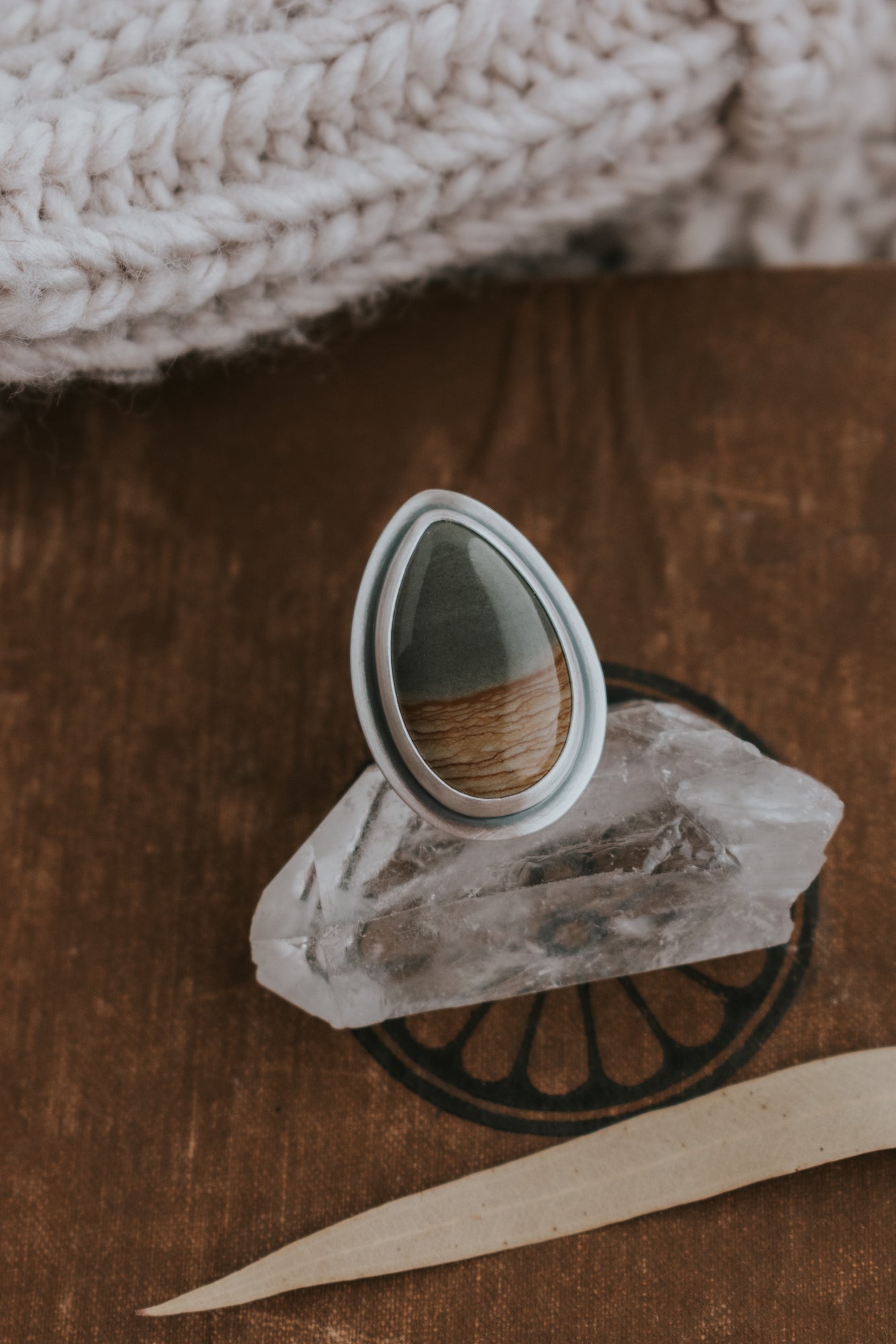 Teardrop Picture Jasper Statement Ring - Size 7.5 - Third Hand Silversmith LLC handmade jewelry, Bozeman, Montana