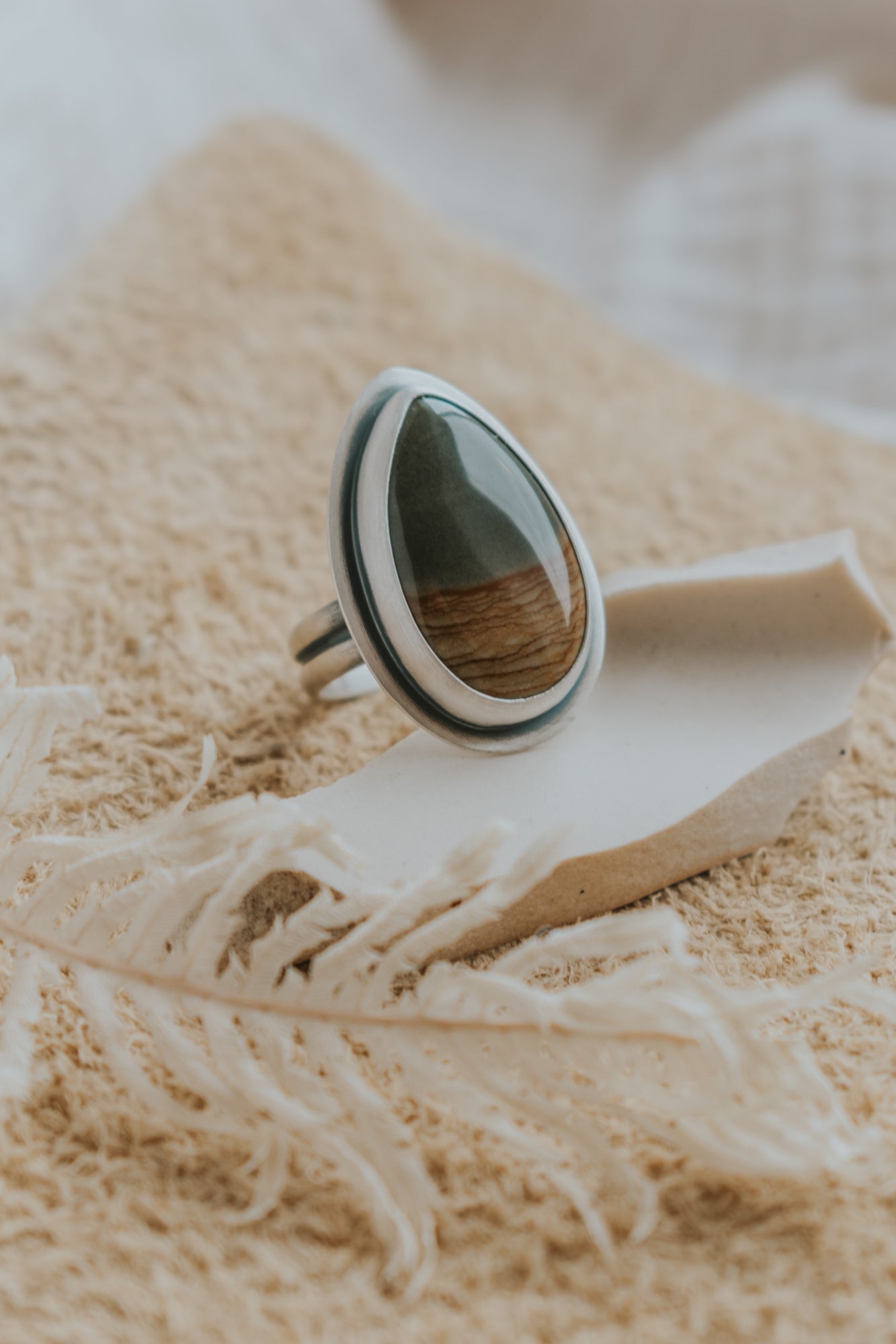 Teardrop Picture Jasper Statement Ring - Size 7.5 - Third Hand Silversmith LLC handmade jewelry, Bozeman, Montana