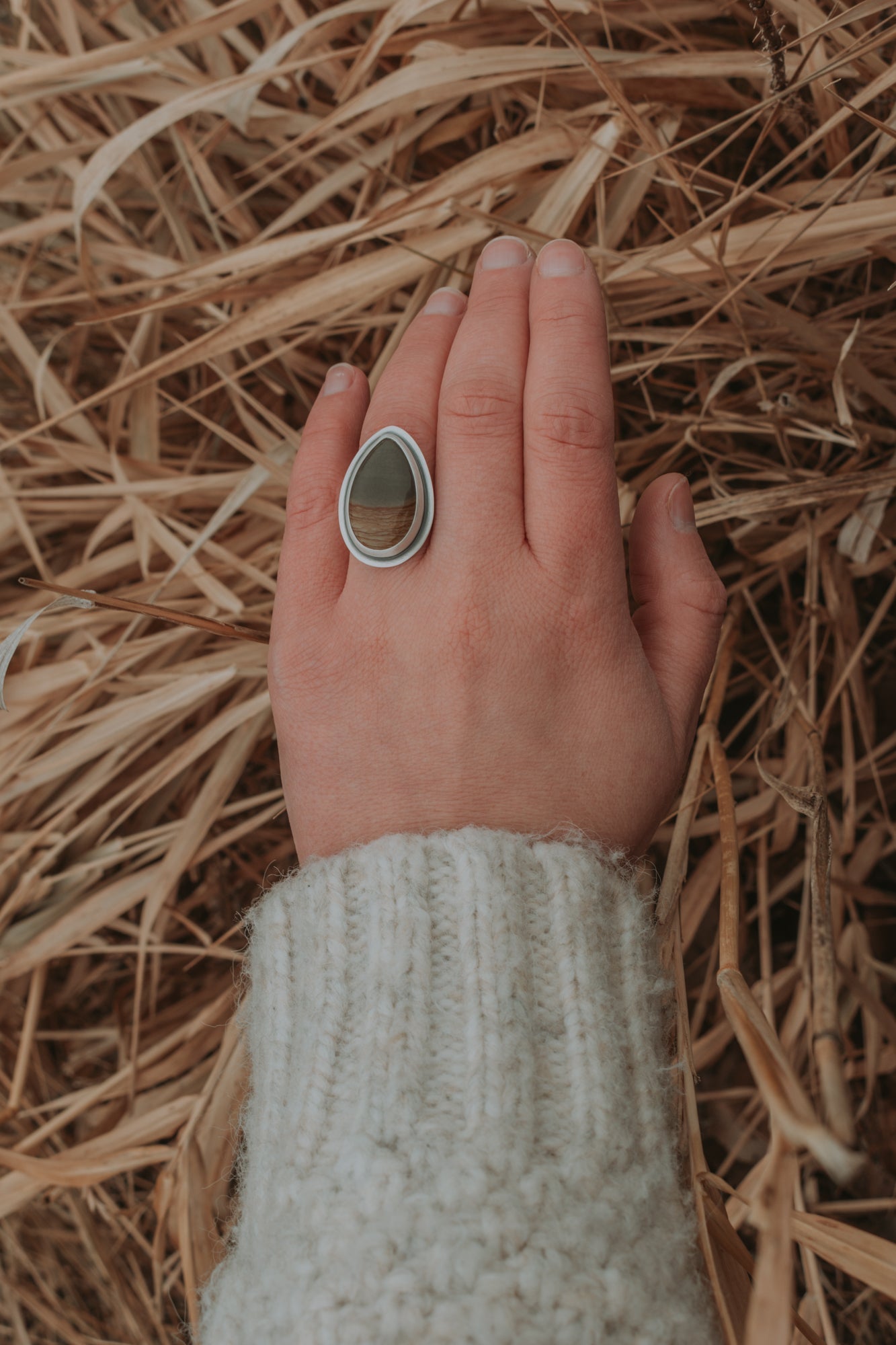 Teardrop Picture Jasper Statement Ring - Size 7.5 - Third Hand Silversmith LLC handmade jewelry, Bozeman, Montana