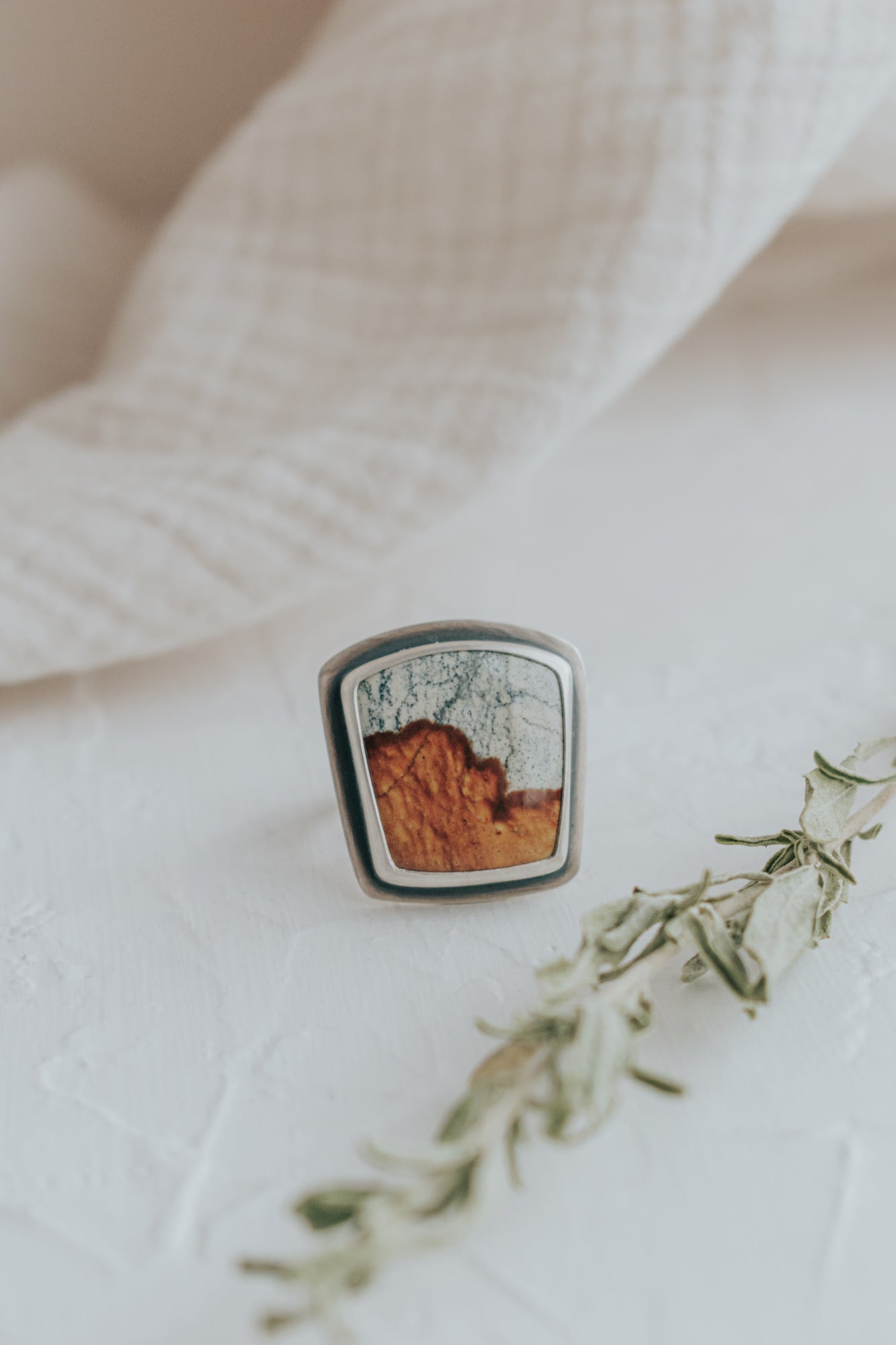 Trapezoid Picture Jasper Statement Ring - Size 9 - Third Hand Silversmith LLC handmade jewelry, Bozeman, Montana