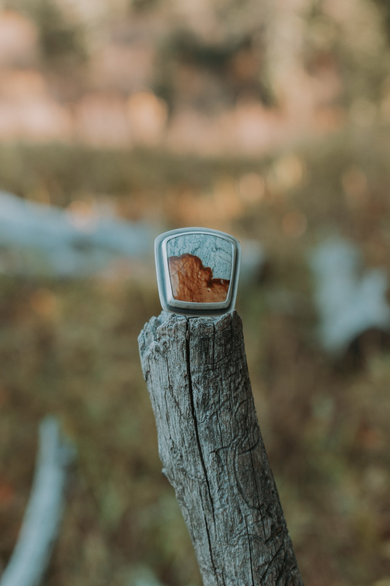 Trapezoid Picture Jasper Statement Ring - Size 9 - Third Hand Silversmith LLC handmade jewelry, Bozeman, Montana