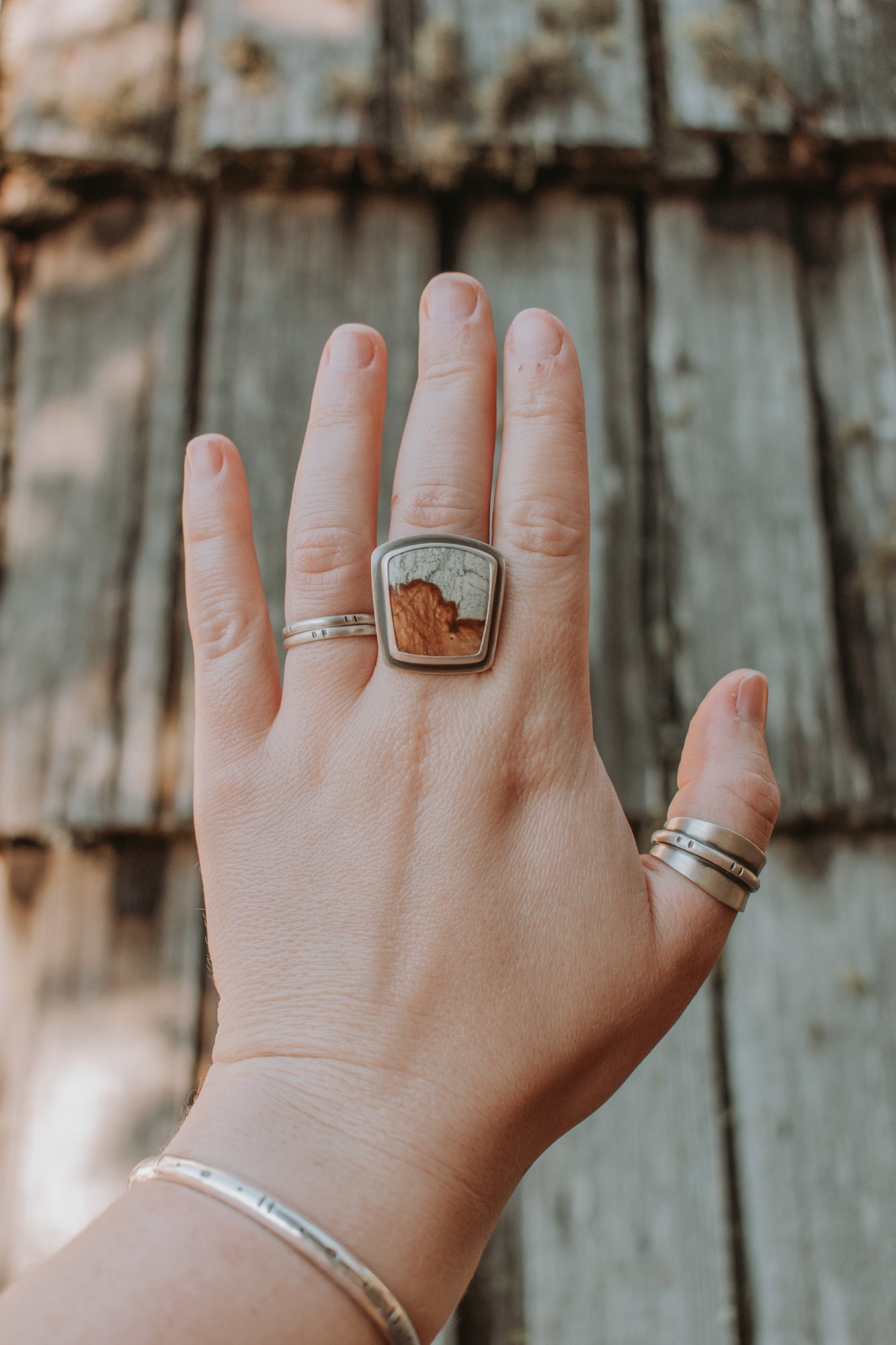 Trapezoid Picture Jasper Statement Ring - Size 9 - Third Hand Silversmith LLC handmade jewelry, Bozeman, Montana