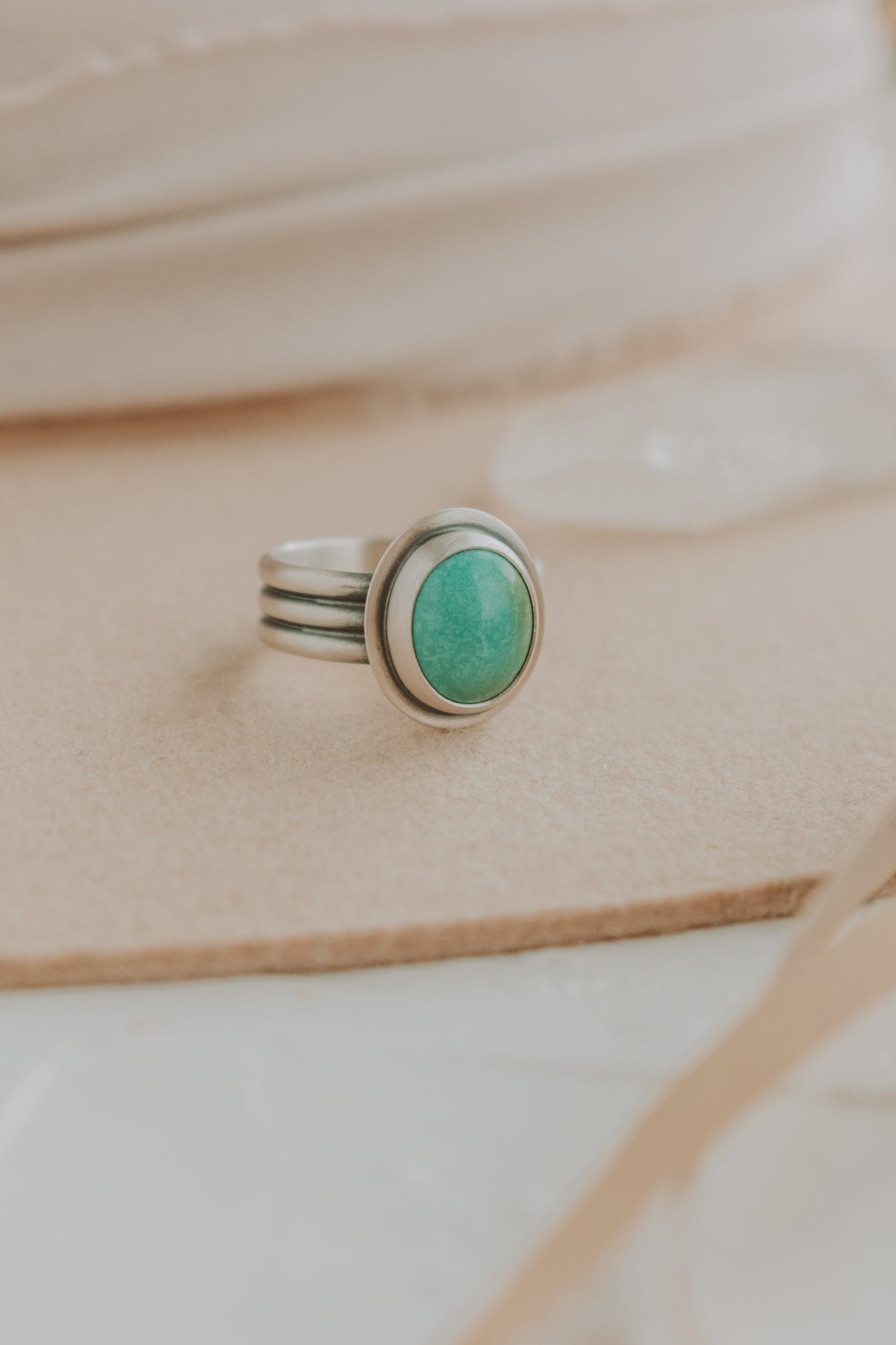 Turquoise Oval Ring - Size 8 - Third Hand Silversmith LLC handmade jewelry, Bozeman, Montana