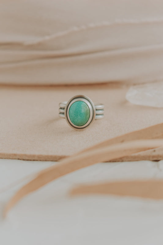 Turquoise Oval Ring - Size 8 - Third Hand Silversmith LLC handmade jewelry, Bozeman, Montana