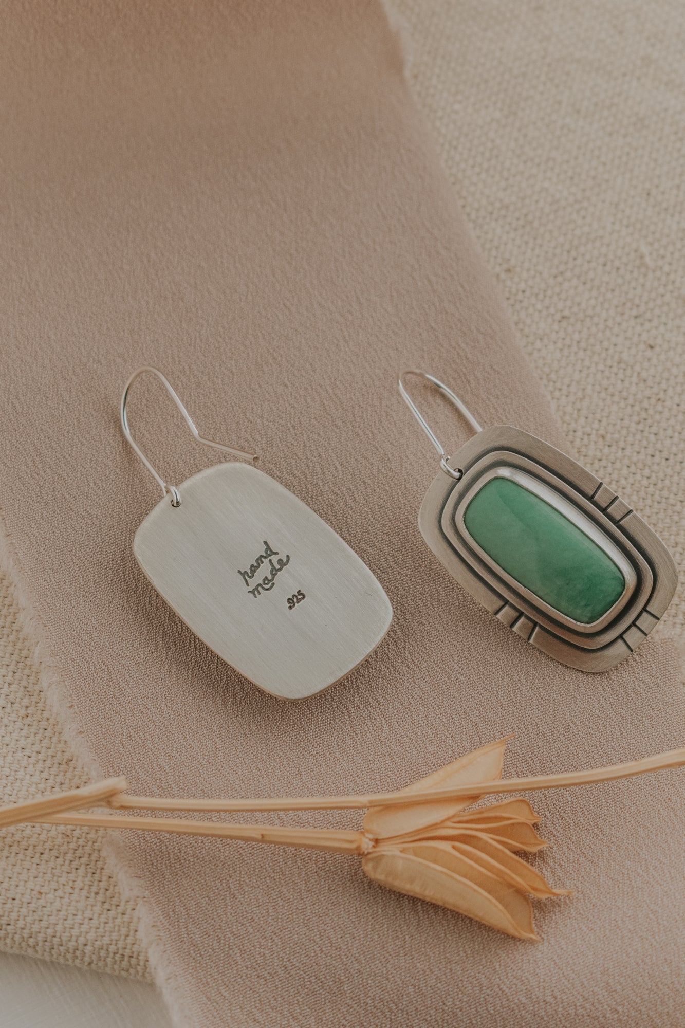 Variscite Statement Earrings with Line Stamping - Third Hand Silversmith LLC handmade jewelry, Bozeman, Montana