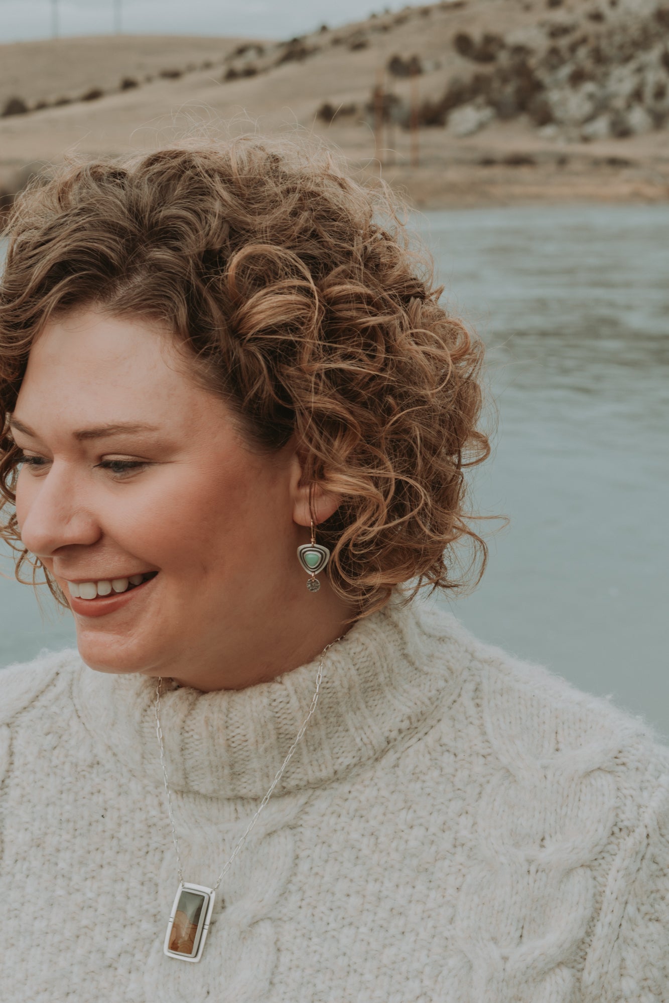 Variscite Triangles + Silver Dot Earrings with Gold-Filled Earwires - Third Hand Silversmith LLC handmade jewelry, Bozeman, Montana