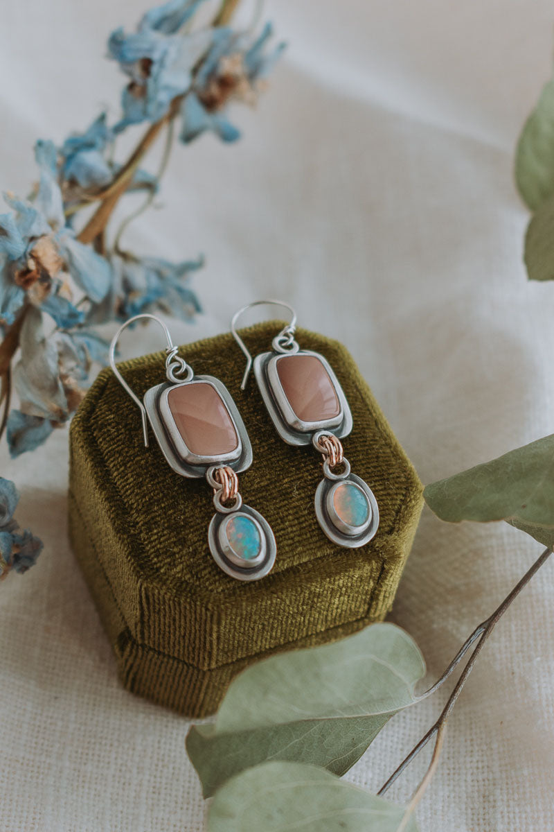 Pink Imperial Jasper + Synthetic Opal Dangle Earrings