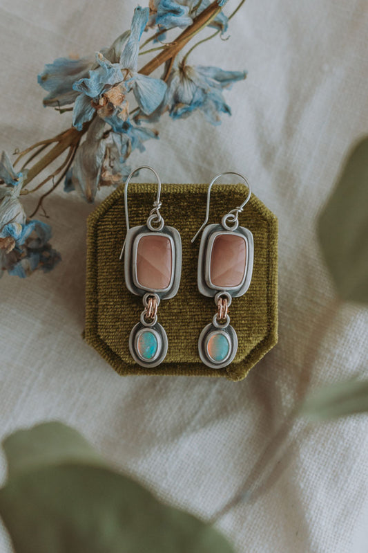 Pink Imperial Jasper + Synthetic Opal Dangle Earrings