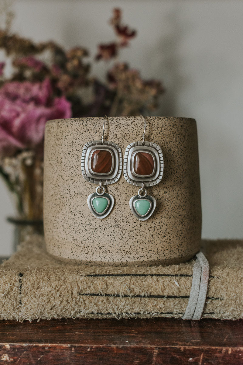 Red Imperial Jasper + Variscite Dangle Earrings