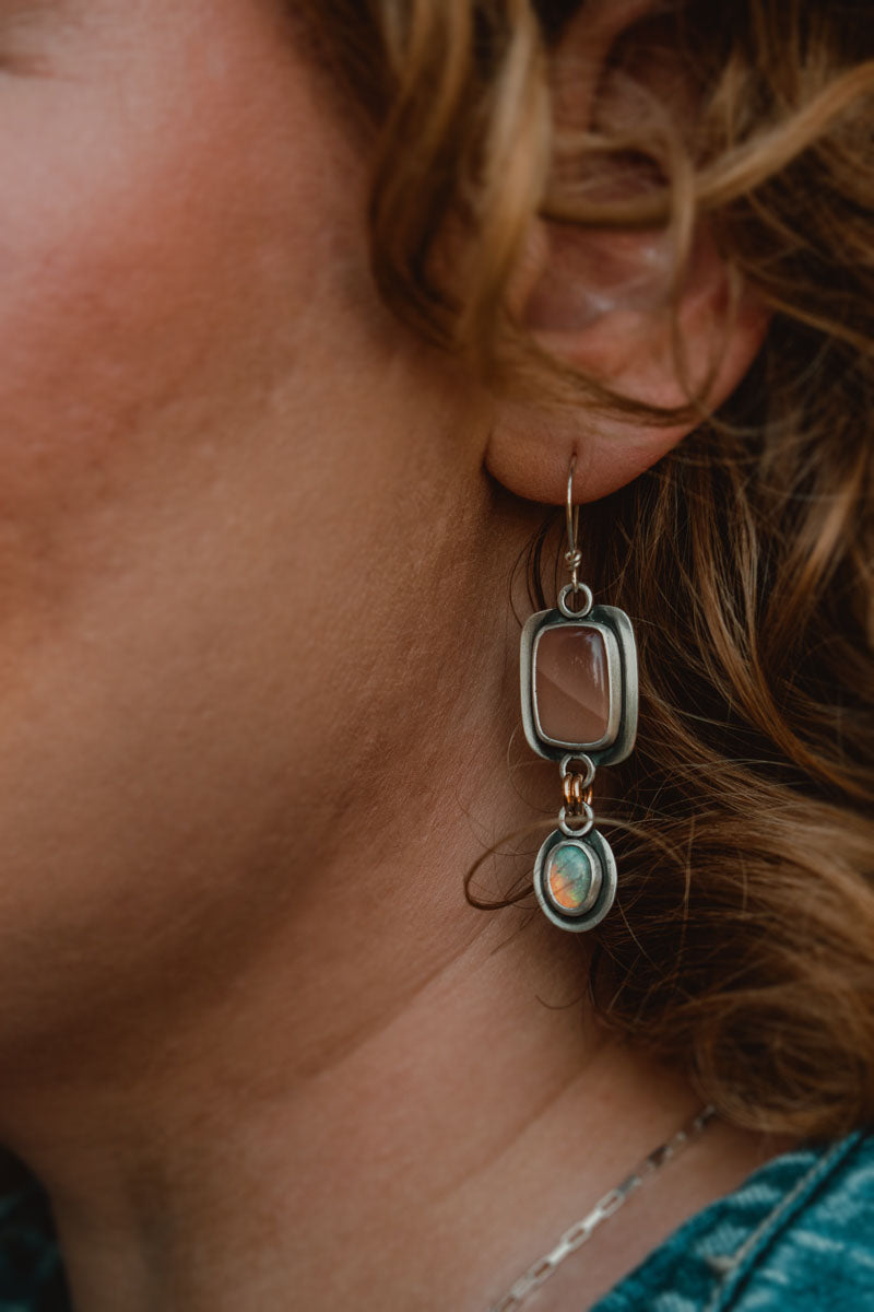 Pink Imperial Jasper + Synthetic Opal Dangle Earrings