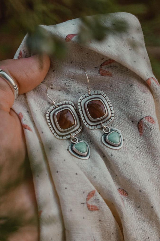 Red Imperial Jasper + Variscite Dangle Earrings