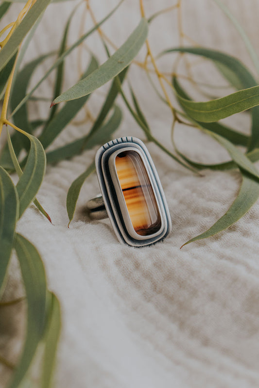Yellow and Orange Montana Agate Ring - Size 8.5