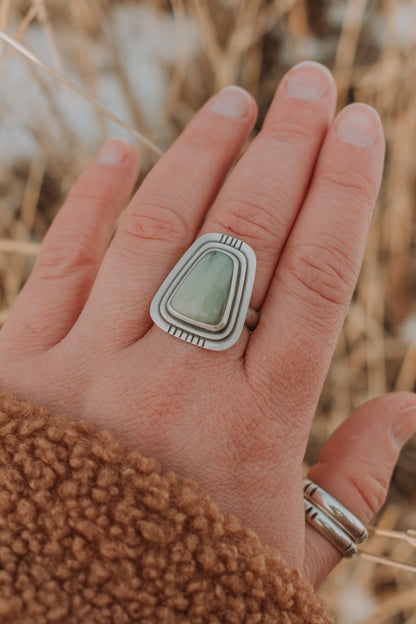 Light Mint Green Imperial Jasper Statement Ring - Size 8.25