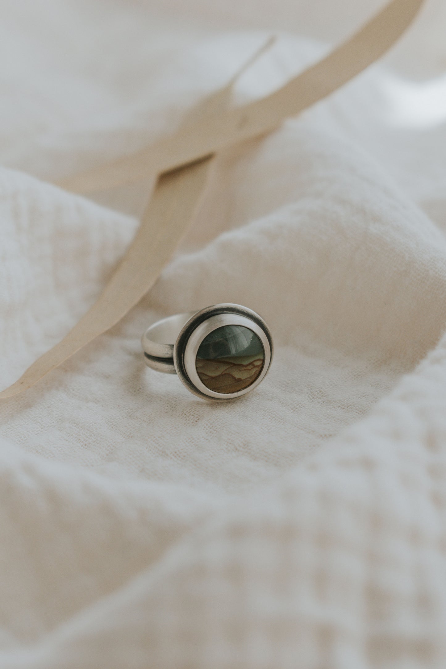 Round Picture Jasper Statement Ring - Size 8.5