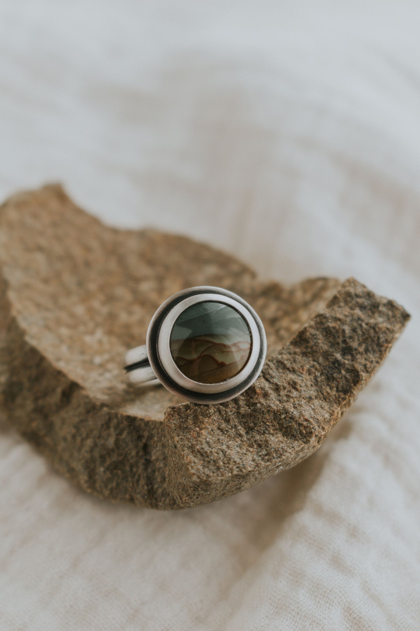 Round Picture Jasper Statement Ring - Size 8.5