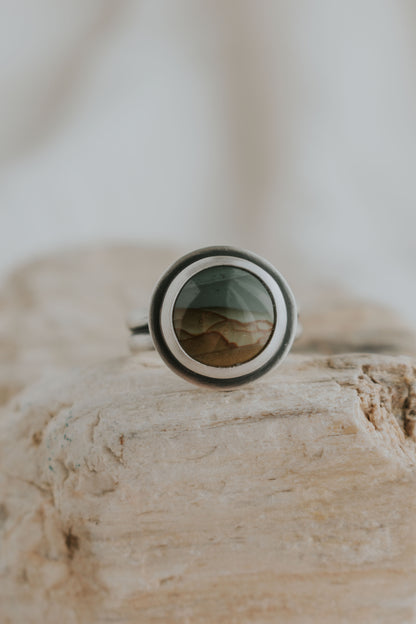 Round Picture Jasper Statement Ring - Size 8.5