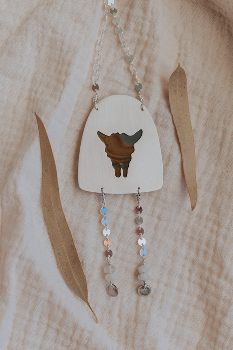 Picture Jasper Bolo Necklace with Bison Skull Cutout