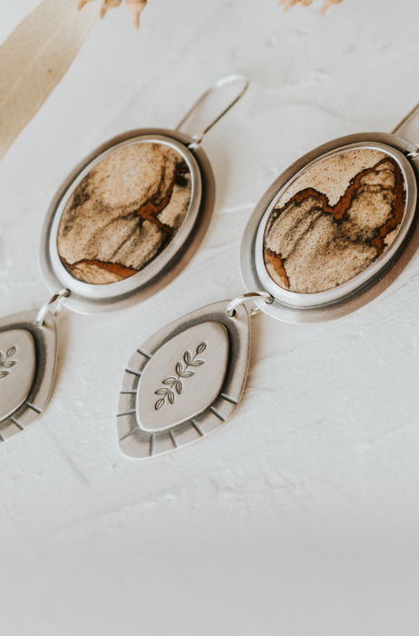 Picture Jasper Fern Drop Statement Earrings
