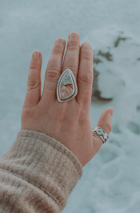 Asymmetrical Picture Jasper Statement Ring B - Size 9.25 - Third Hand Silversmith handmade jewelry, Bozeman, Montana