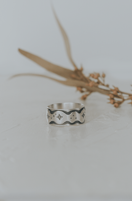 Cosmic Goddess Ring Band - Size 9.5 - Third Hand Silversmith handmade jewelry, Bozeman, Montana
