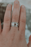 Cosmic Goddess Ring with Tube-Set Olive Tourmaline - Size 10 - Third Hand Silversmith handmade jewelry, Bozeman, Montana