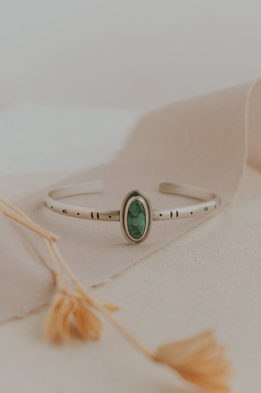 Geo Stamped Turquoise Cuff Bracelet - Third Hand Silversmith LLC handmade jewelry, Bozeman, Montana