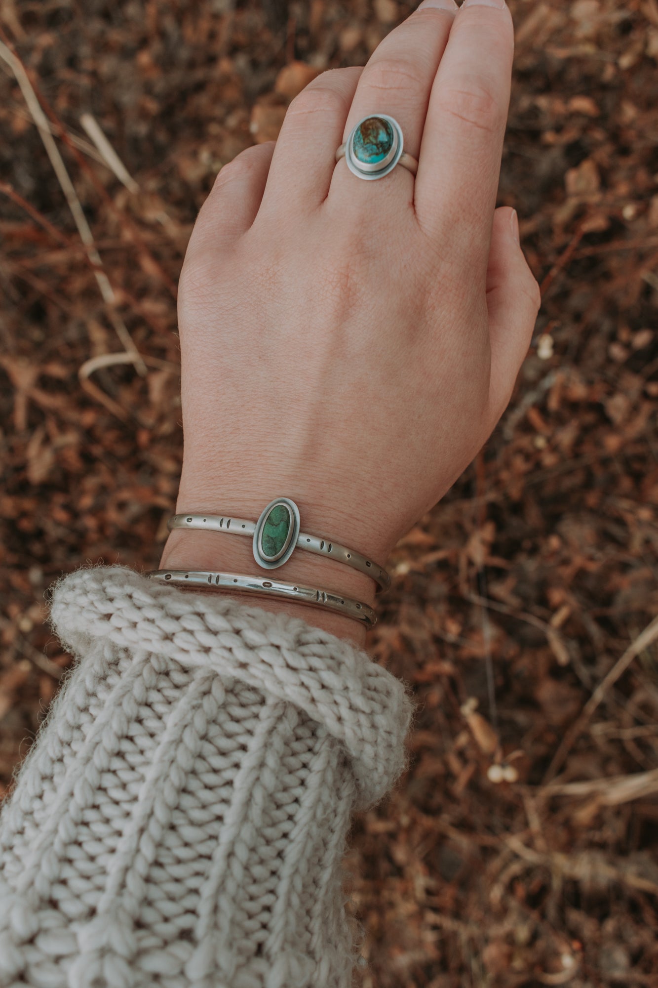 Geo Stamped Turquoise Cuff Bracelet - Third Hand Silversmith LLC handmade jewelry, Bozeman, Montana