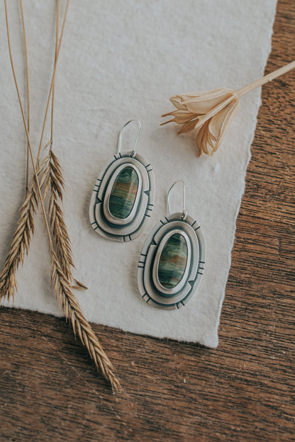 Green Mountain Jasper Statement Earrings - Third Hand Silversmith LLC handmade jewelry, Bozeman, Montana