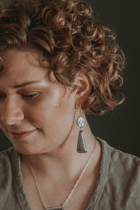 Imperial Jasper and Fern Statement Earrings - Third Hand Silversmith handmade jewelry, Bozeman, Montana